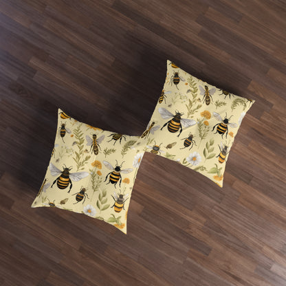 Whimsical Bees & Honeycombs Nature-Friendly Pattern Design Tufted Floor Pillow, Square