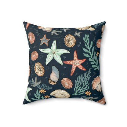 Seashells & Starfish Marine-Inspired Pattern Spun Polyester Square Pillow