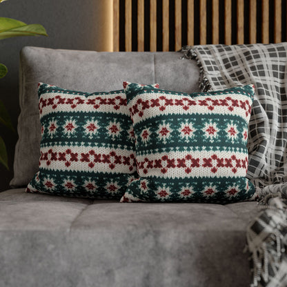 Christmas Knit Crochet Holiday, Festive Yuletide Pattern, Winter Season - Spun Polyester Square Pillow Case