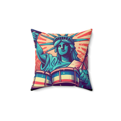 Statue of Liberty Drum Player Music USA Style Spun Polyester Square Pillow