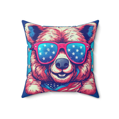 USA American Bear Cub Furry Animal Grizzly Spun Polyester Square Pillow