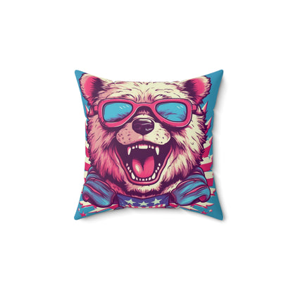 Patriotic Bear USA American Graphic Spun Polyester Square Pillow