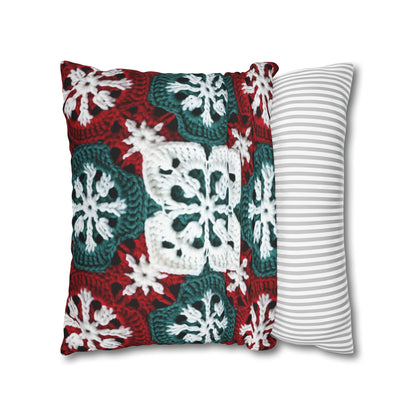 Christmas Snowflake Crochet, Festive Yuletide, Winter Wonderland Craft, Ice Crystal, Holiday Decor, Seasonal Adornments - Spun Polyester Square Pillow Case