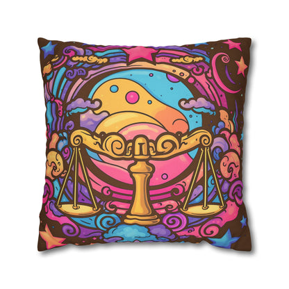 Cosmic Libra - Trippy Psychedelic Cartoon Art Zodiac Sign - Spun Polyester Square Pillow Case