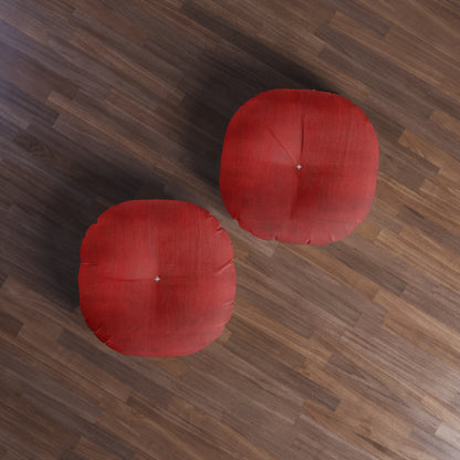 Juicy Red Berry Blast: Denim Fabric Inspired Design - Tufted Floor Pillow, Round