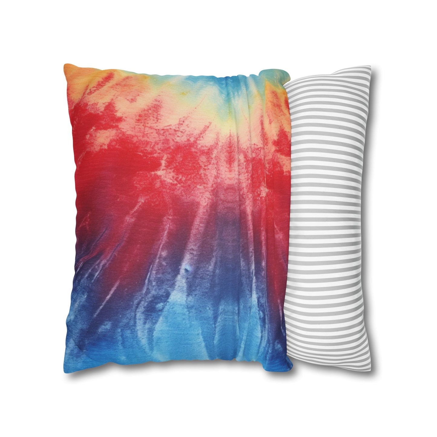 Rainbow Tie-Dye Denim: Vibrant Multi-Color, Fabric Design Spectacle - Spun Polyester Square Pillow Case