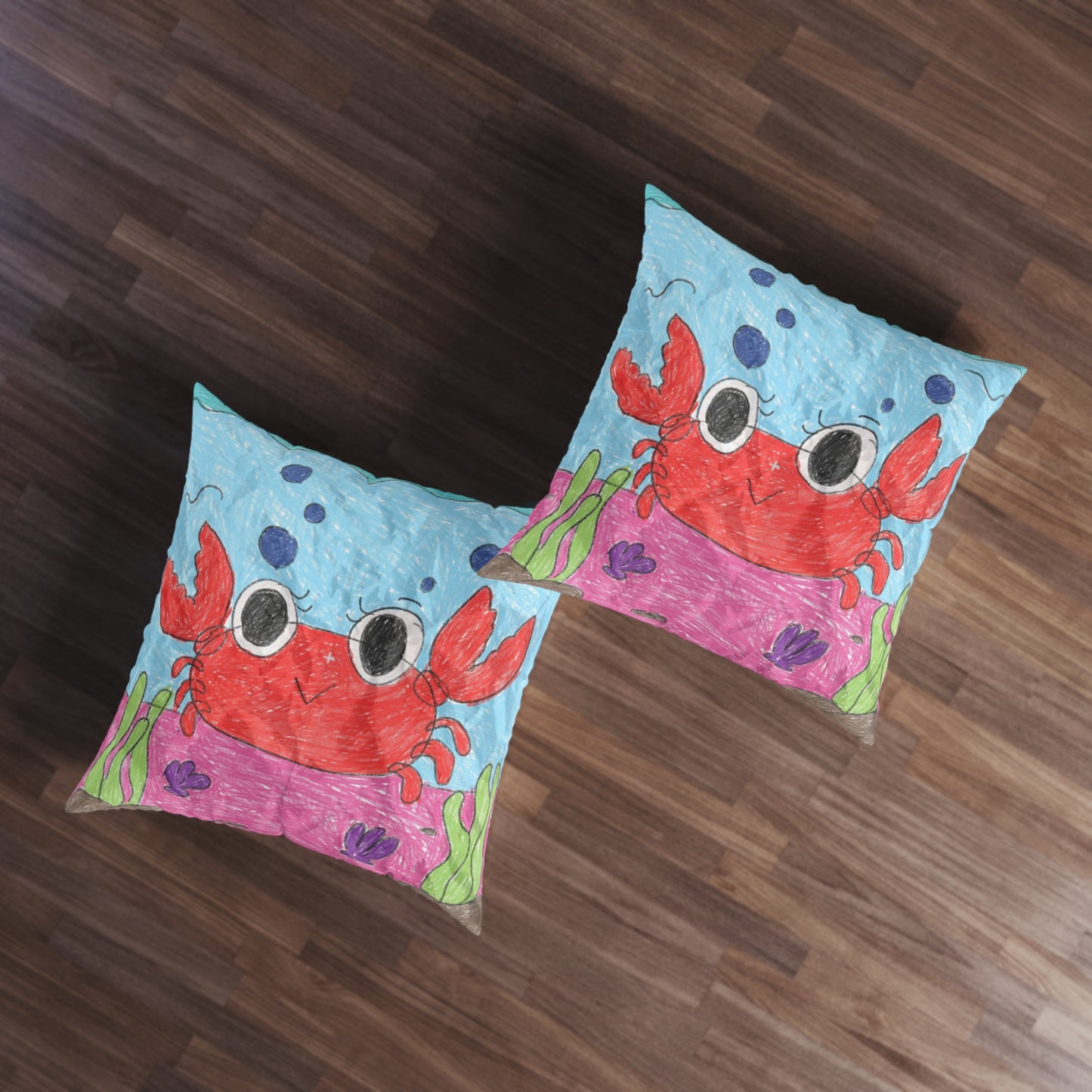 Lobster Crab Graphic Sea Lovers Tufted Floor Pillow, Square