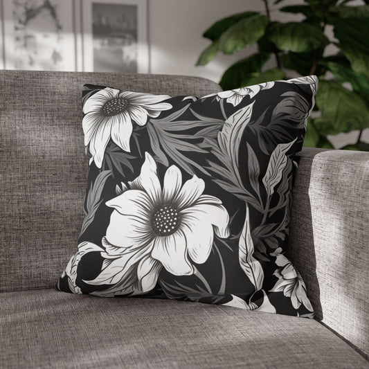 Monochromatic Floral - Blossom Maximalism, Watercolor Flower Pattern, Soft Cream Decor - Spun Polyester Square Pillow Case