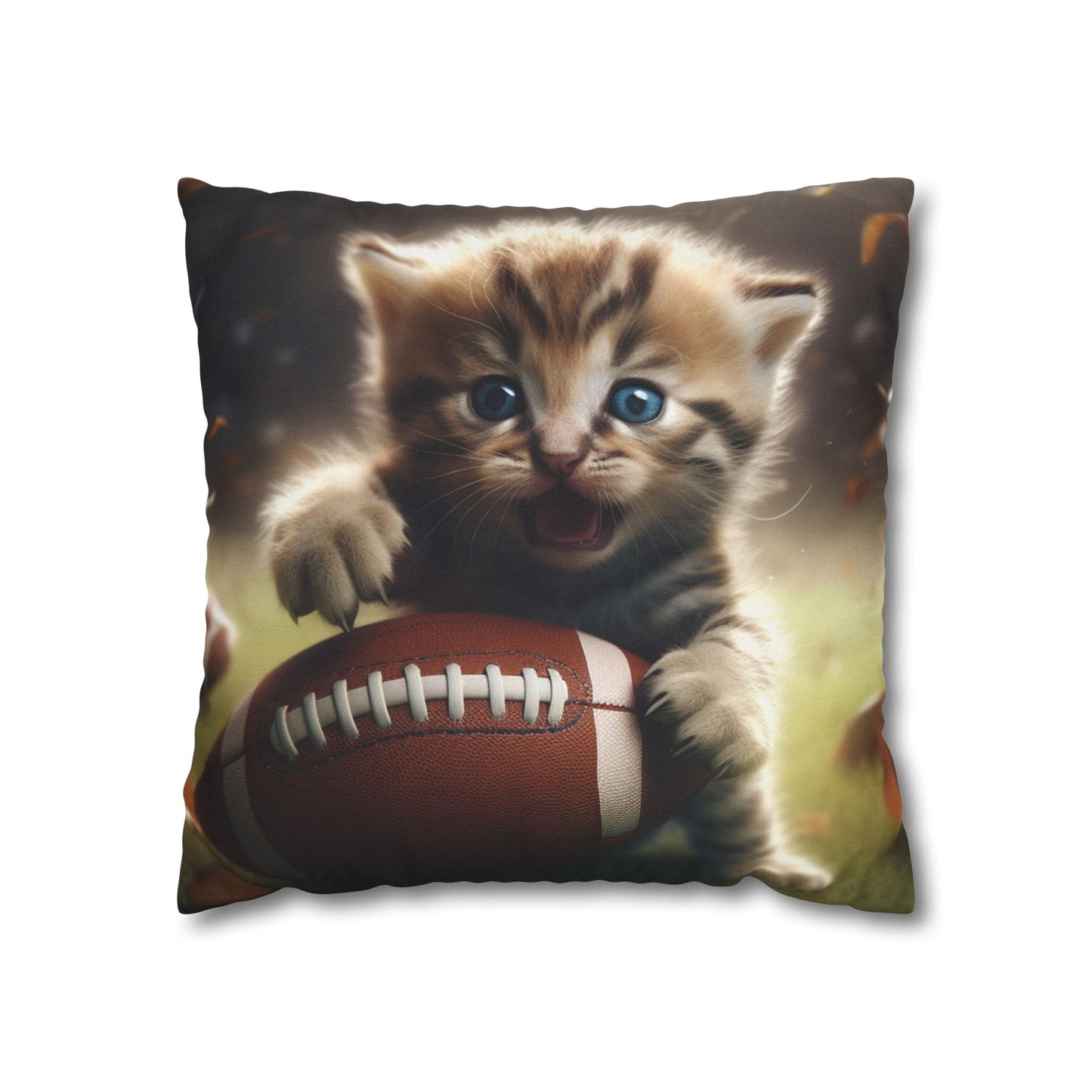 Football Kitten Touchdown: Tabby's Winning Play Sport Game - Spun Polyester Square Pillow Case