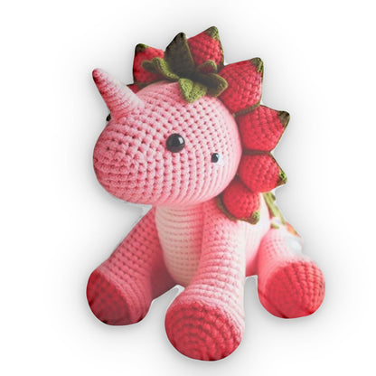 Crochet Dinosaur Triceratop, Strawberry Pink Triceratops Plush, Shaped Pillow