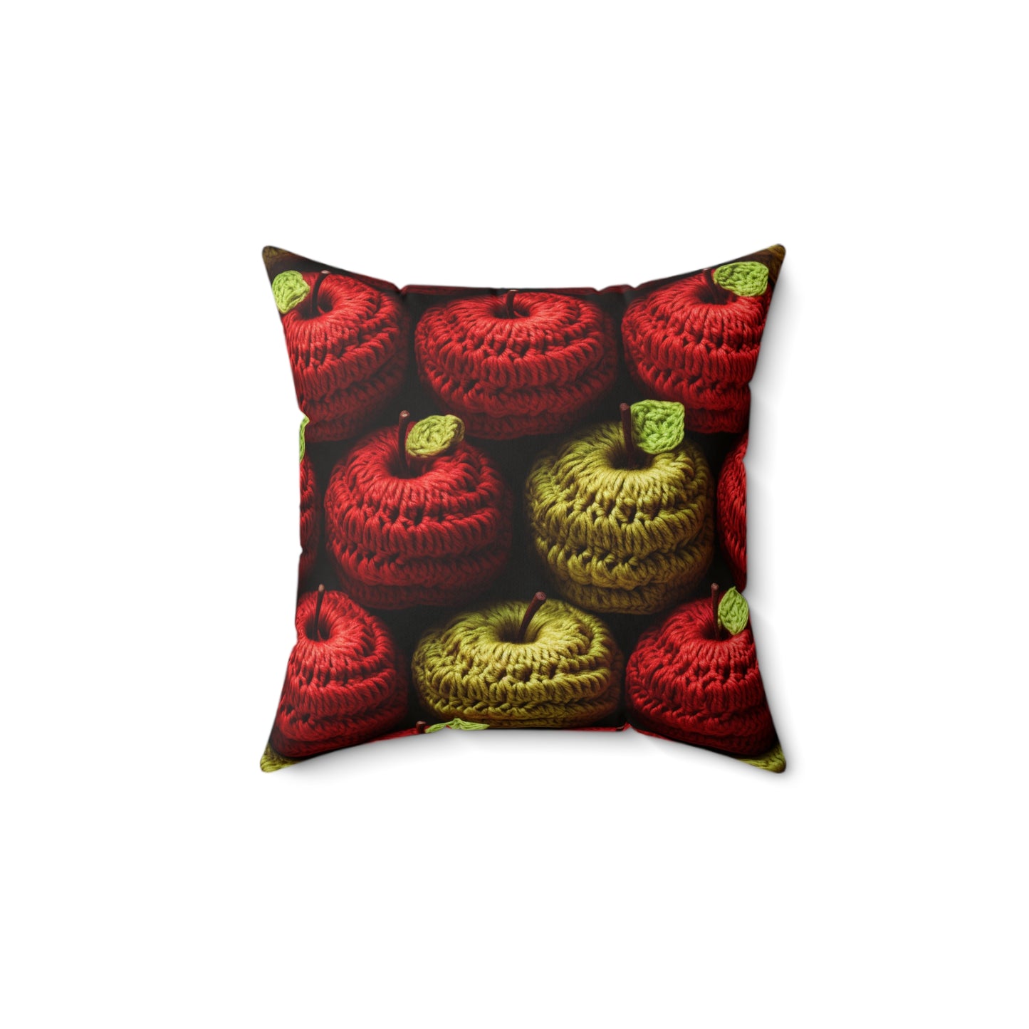 Crochet Apple Amigurumi - Big American Red Apples - Healthy Fruit Snack Design - Spun Polyester Square Pillow