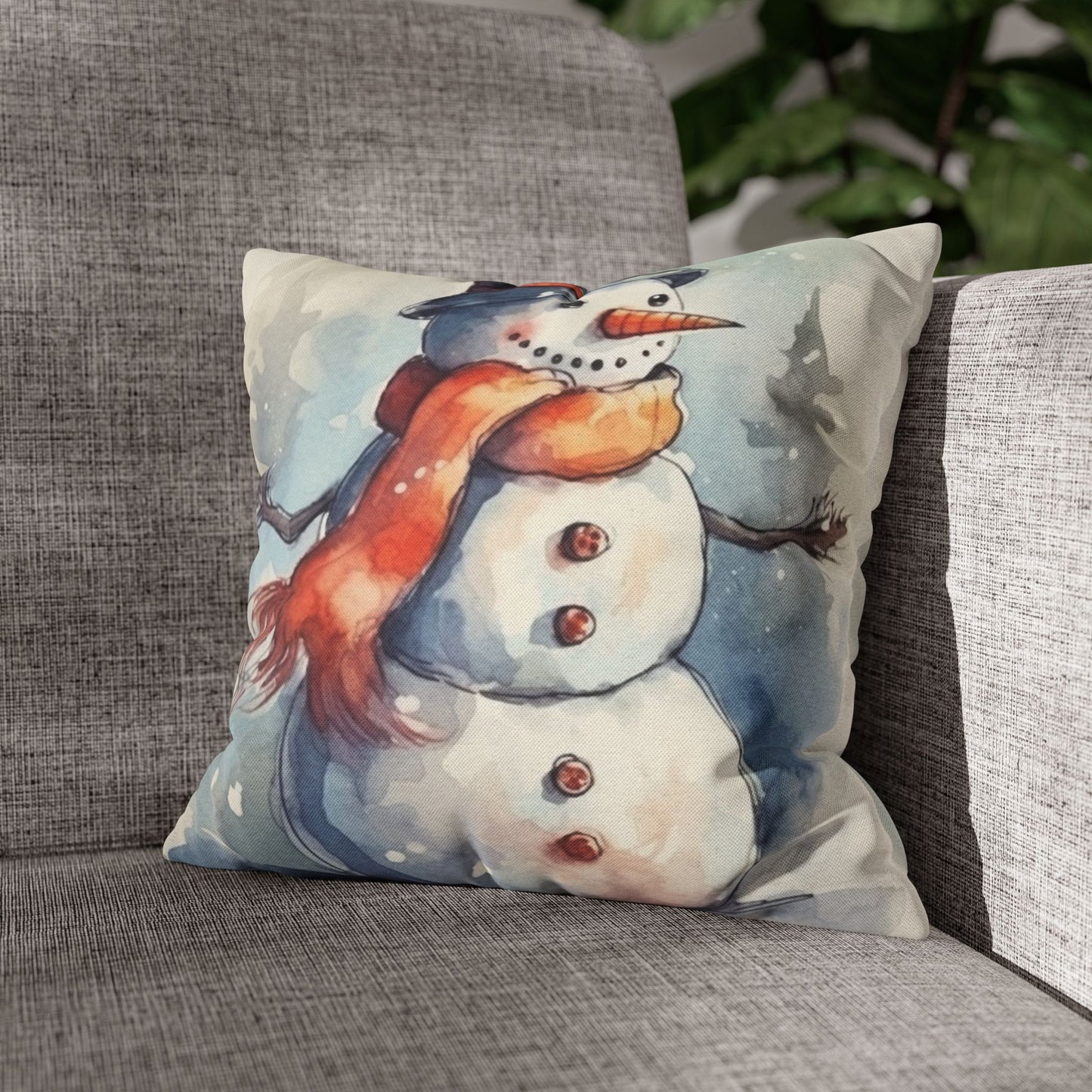 Frosty Winter Snowman - Spun Polyester Square Pillow Case