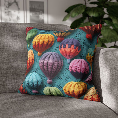 Crochet Hot Air Balloons Sky Travel Transport Scenic Style - Spun Polyester Square Pillow Case