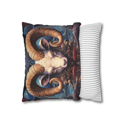 Aries Zodiac Ram - Vibrant Astrological Sign Cosmic Space Symbol - Spun Polyester Square Pillow Case