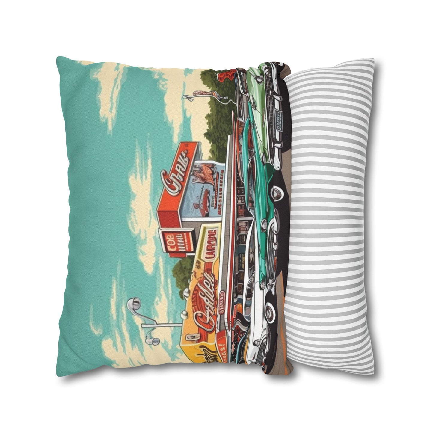 1950s Classic Car Collection Retro Artwork Spun Polyester Square Pillow Case