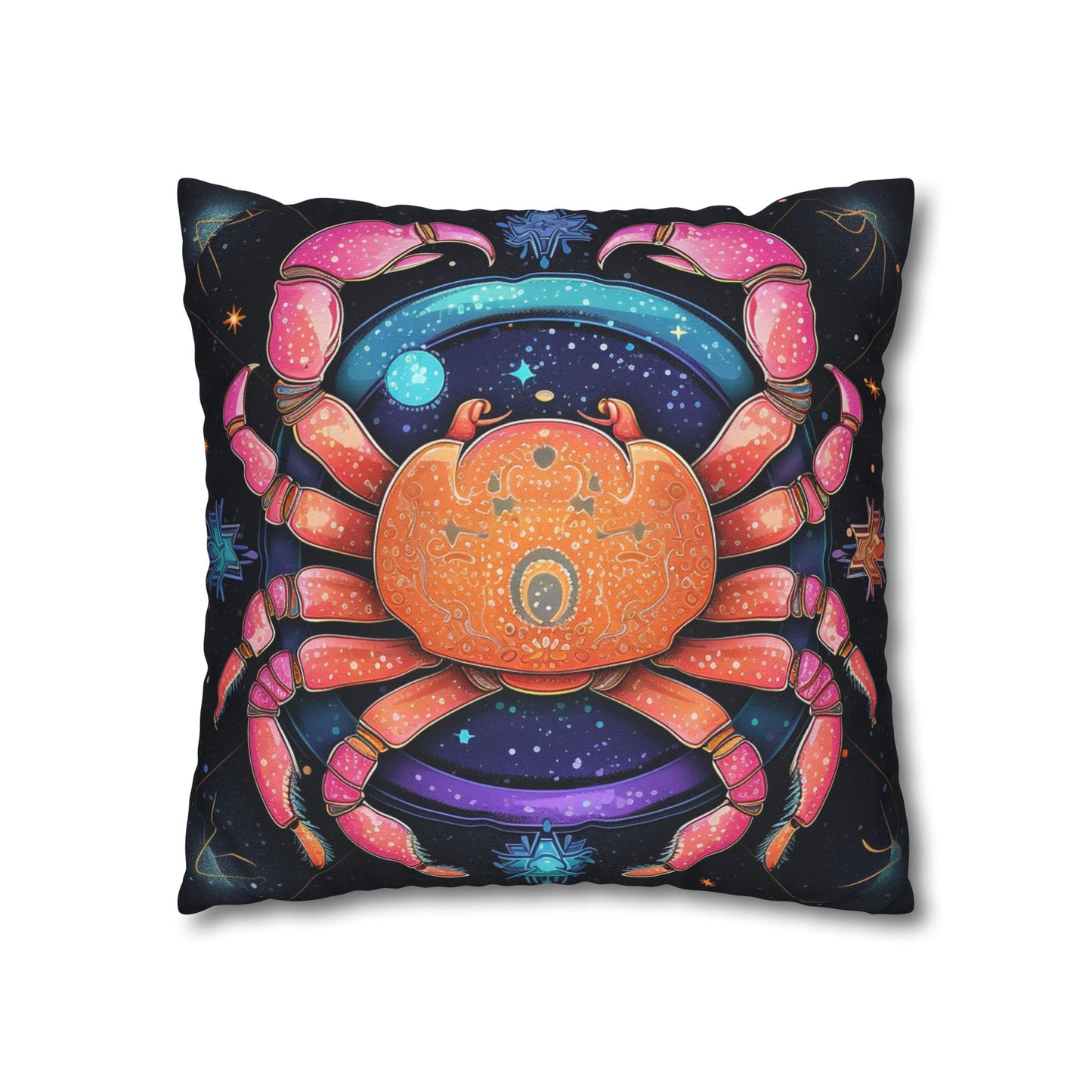 Rainbow Celestial Crab - Vibrant Cancer Zodiac Sign Art - Spun Polyester Square Pillow Case