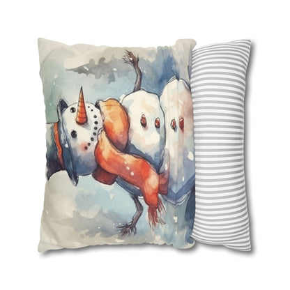 Frosty Winter Snowman - Spun Polyester Square Pillow Case