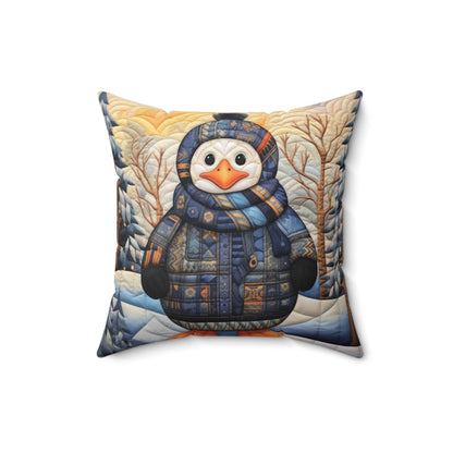 Penguin Quilt Design - Spun Polyester Square Pillow