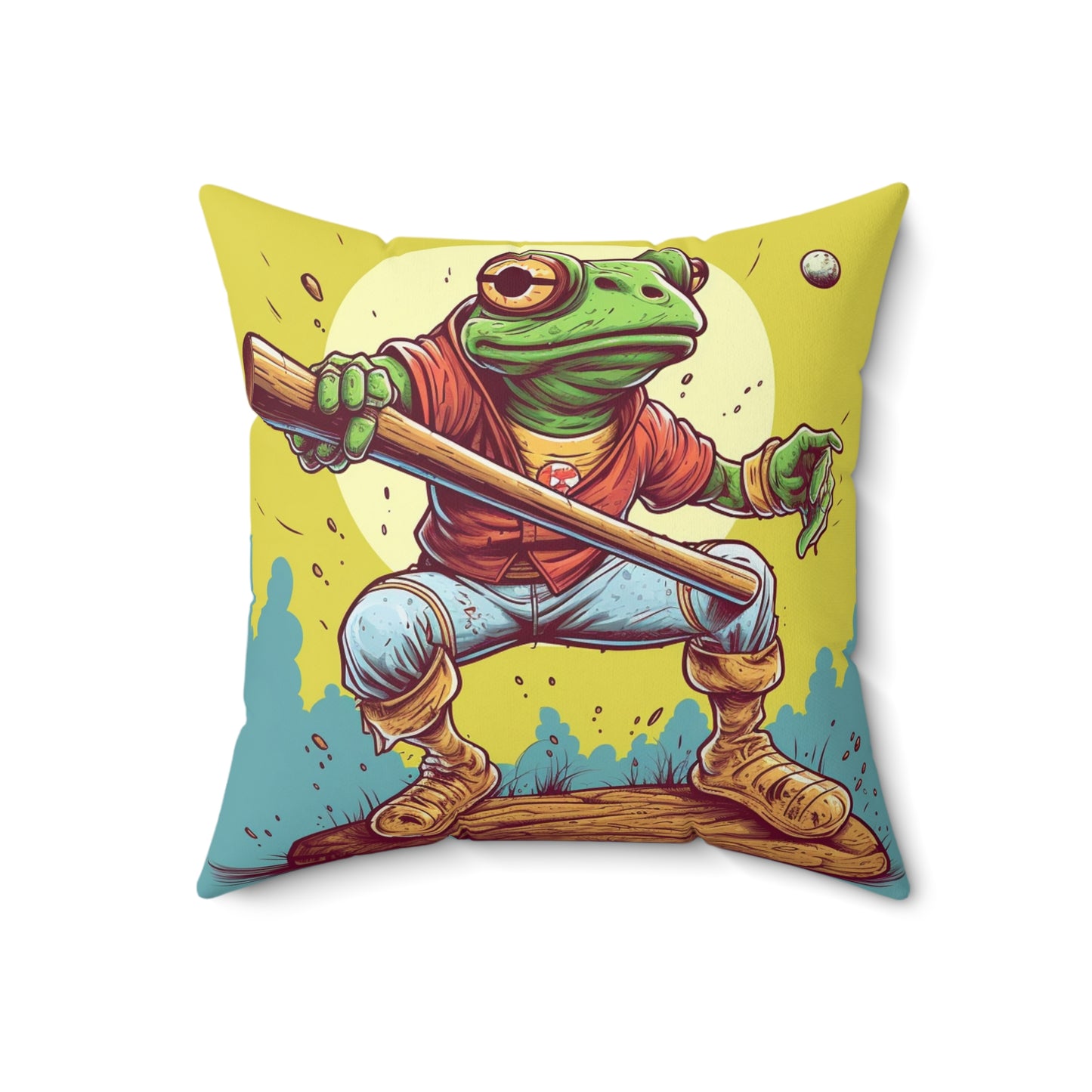 Baseball Frog Athlete Sports Amphibian Spun Polyester Square Pillow