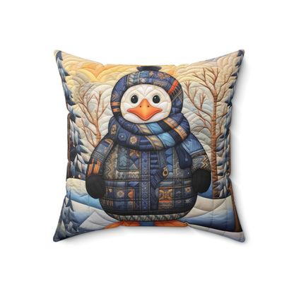 Penguin Quilt Design - Spun Polyester Square Pillow