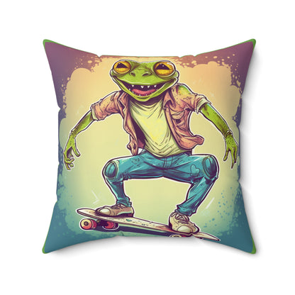 Frog Skateboard Trick Amphibian Sport Graphic Spun Polyester Square Pillow