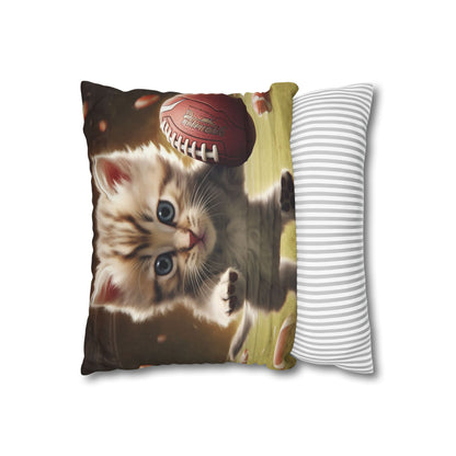 Football Kitty Fantasy: Feline Cat American Sport Quarterback - Spun Polyester Square Pillow Case