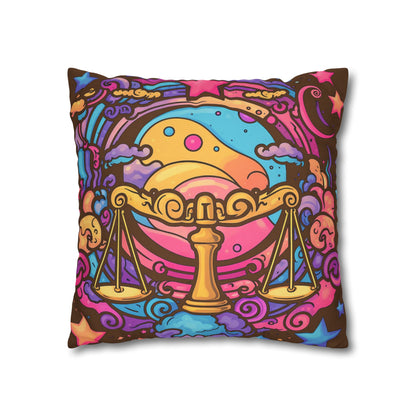 Cosmic Libra - Trippy Psychedelic Cartoon Art Zodiac Sign - Spun Polyester Square Pillow Case