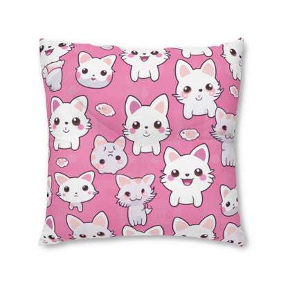 Adorable Cartoon-Style Anime Kitten, Cat, Kitty Pattern - Cute and Colorful - Tufted Floor Pillow, Square