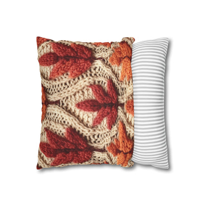 Crochet Fall Leaves: Harvest Rustic Design - Golden Browns -Woodland Maple Magic - Spun Polyester Square Pillow Case