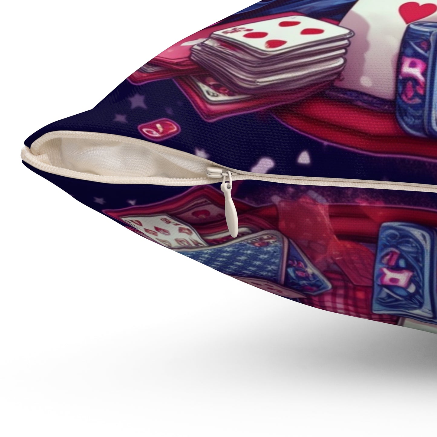 Patriotic Bear Playing Poker: A Winning Hand 4th of July Celebration Spun Polyester Square Pillow