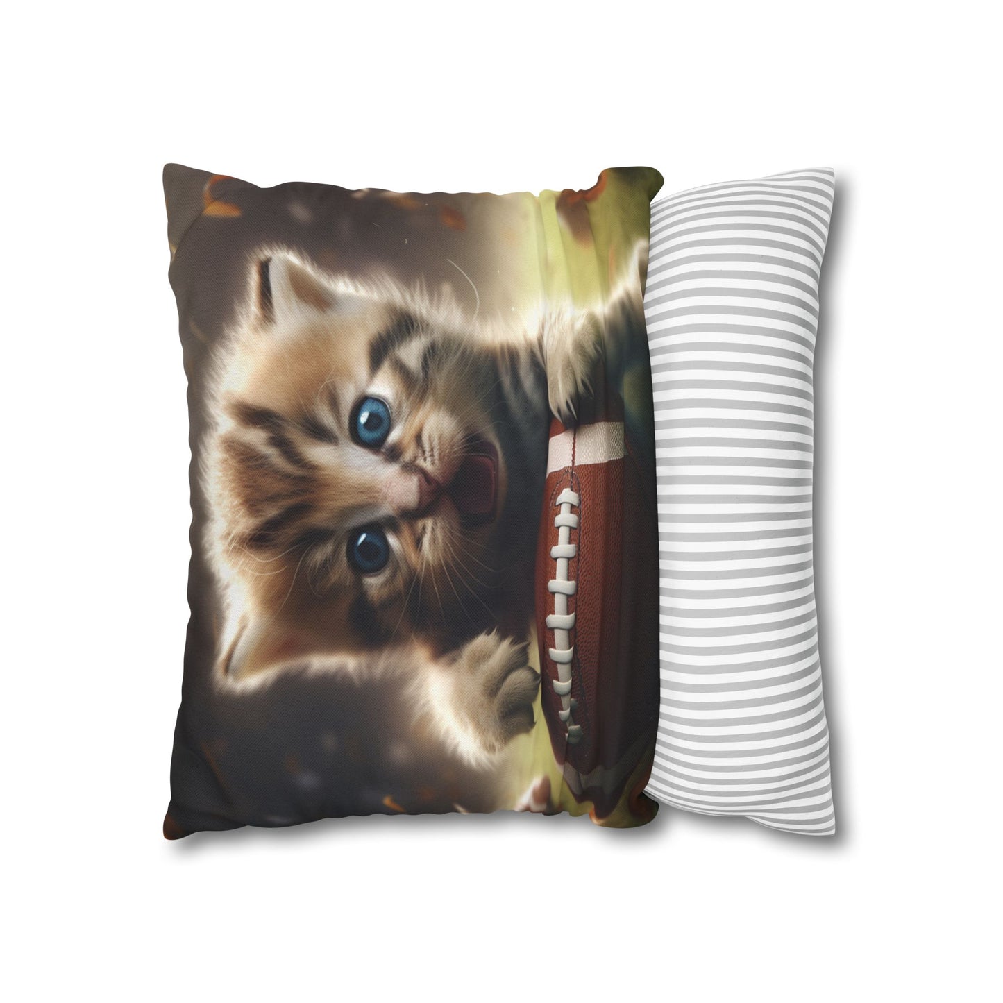 Football Kitten Touchdown: Tabby's Winning Play Sport Game - Spun Polyester Square Pillow Case