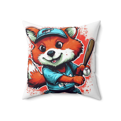 Red Panda Baseball Sport Athletic Graphic Spun Polyester Square Pillow