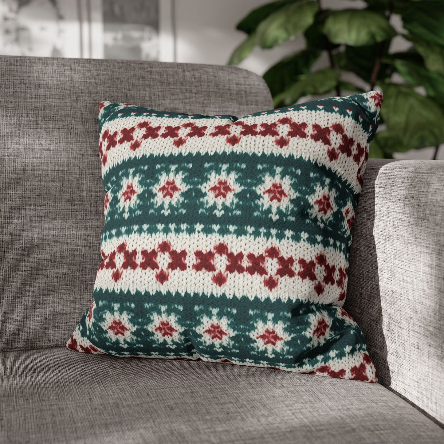 Christmas Knit Crochet Holiday, Festive Yuletide Pattern, Winter Season - Spun Polyester Square Pillow Case