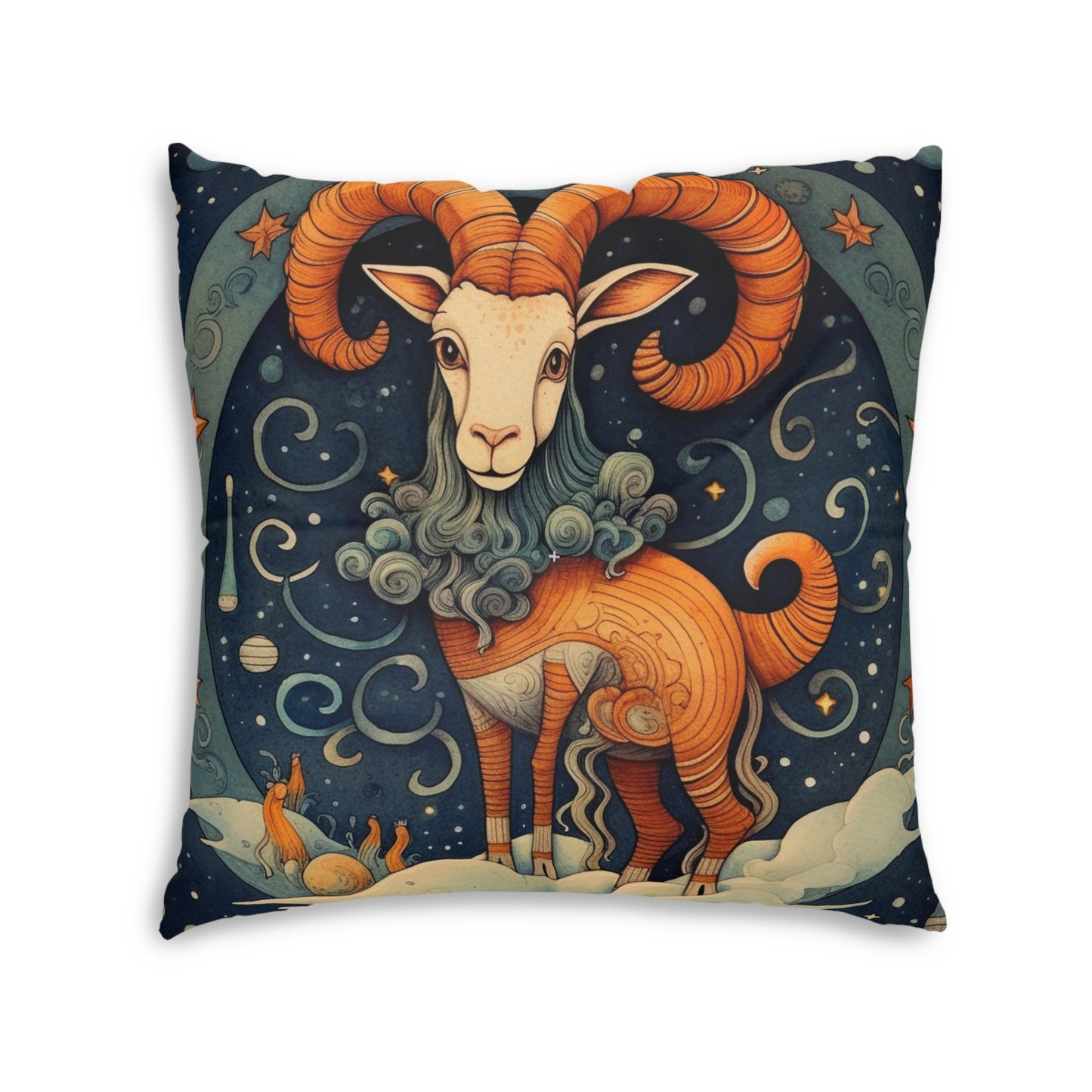 Capricorn Zodiac Children's Book Style Humorous Design - Tufted Floor Pillow, Square