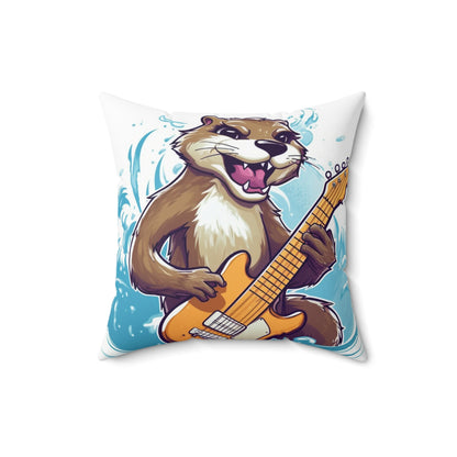 Otter Guitar Music Player Furry Animal Graphic Spun Polyester Square Pillow