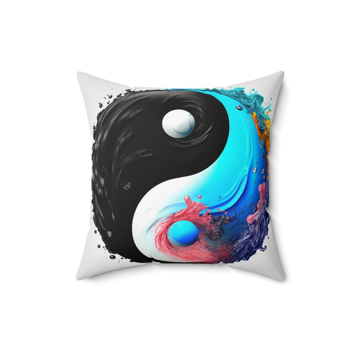 Yin Yang Symbol, Colorful Paint Style - Artistic Decor - Spun Polyester Square Pillow