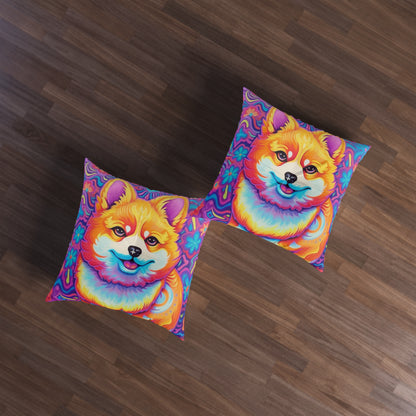 Bright Shiba Inu & Corgi Design - Unique, Vibrant & Eye-Catching - Tufted Floor Pillow, Square