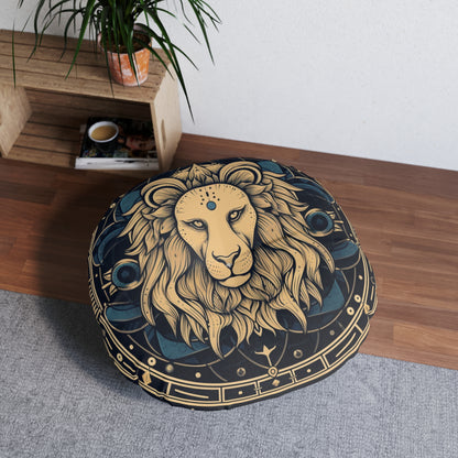 Leo Zodiac Sign - Mystic Circle Astrology Art Cosmic constellation - Tufted Floor Pillow, Round