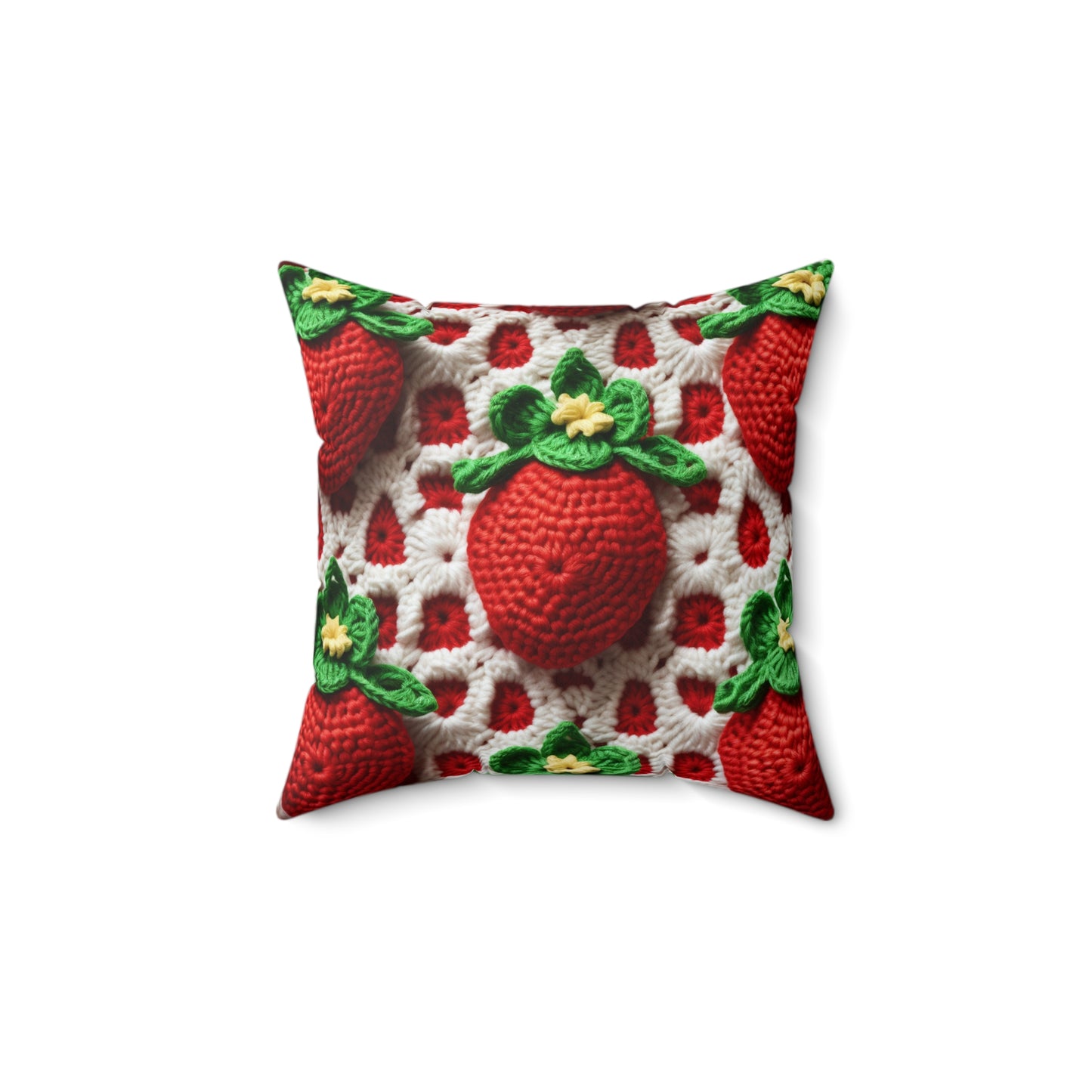 Strawberry Crochet Pattern - Amigurumi Strawberries - Fruit Design for Home and Gifts - Spun Polyester Square Pillow