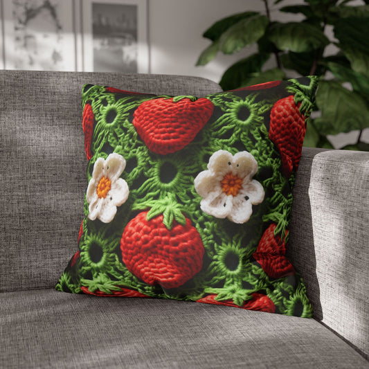 Strawberry Field Crochet - Forever Forest Greens - Fruit Berry Harvest Crop - Spun Polyester Square Pillow Case