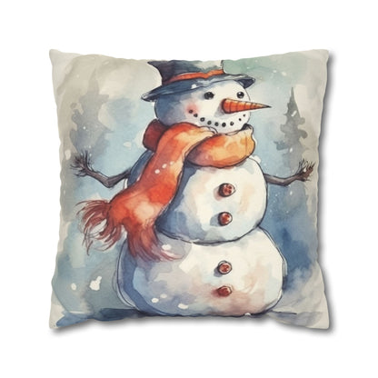 Frosty Winter Snowman - Spun Polyester Square Pillow Case