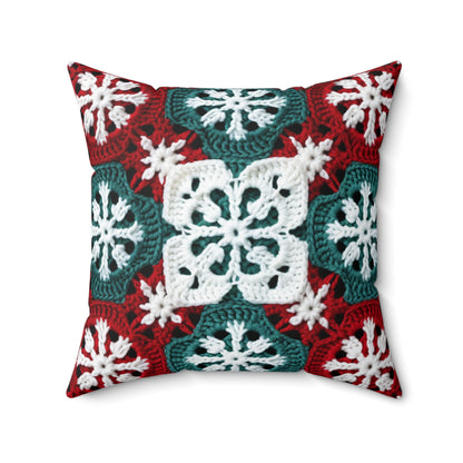 Christmas Snowflake Crochet, Festive Yuletide, Winter Wonderland Craft, Ice Crystal, Holiday Decor, Seasonal Adornments - Spun Polyester Square Pillow