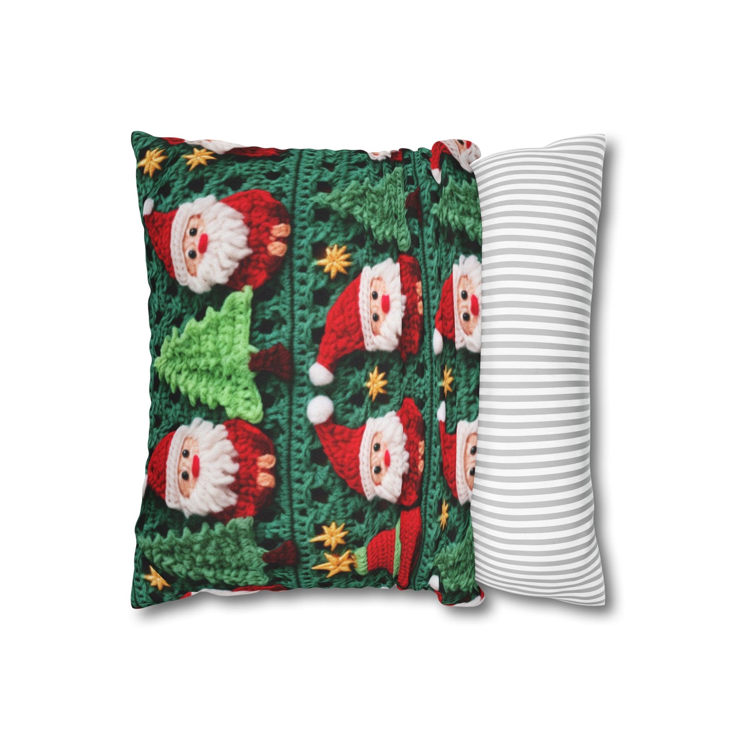 Santa Claus Crochet Pattern, Christmas Design, Festive Holiday Decor, Father Christmas Motif. Perfect for Yuletide Celebration - Spun Polyester Square Pillow Case