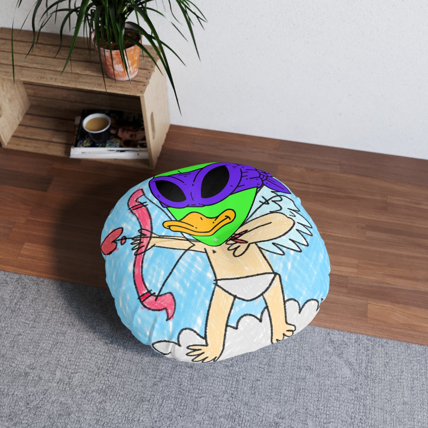 Valentine Alien Visitor 751 Tufted Floor Pillow, Round