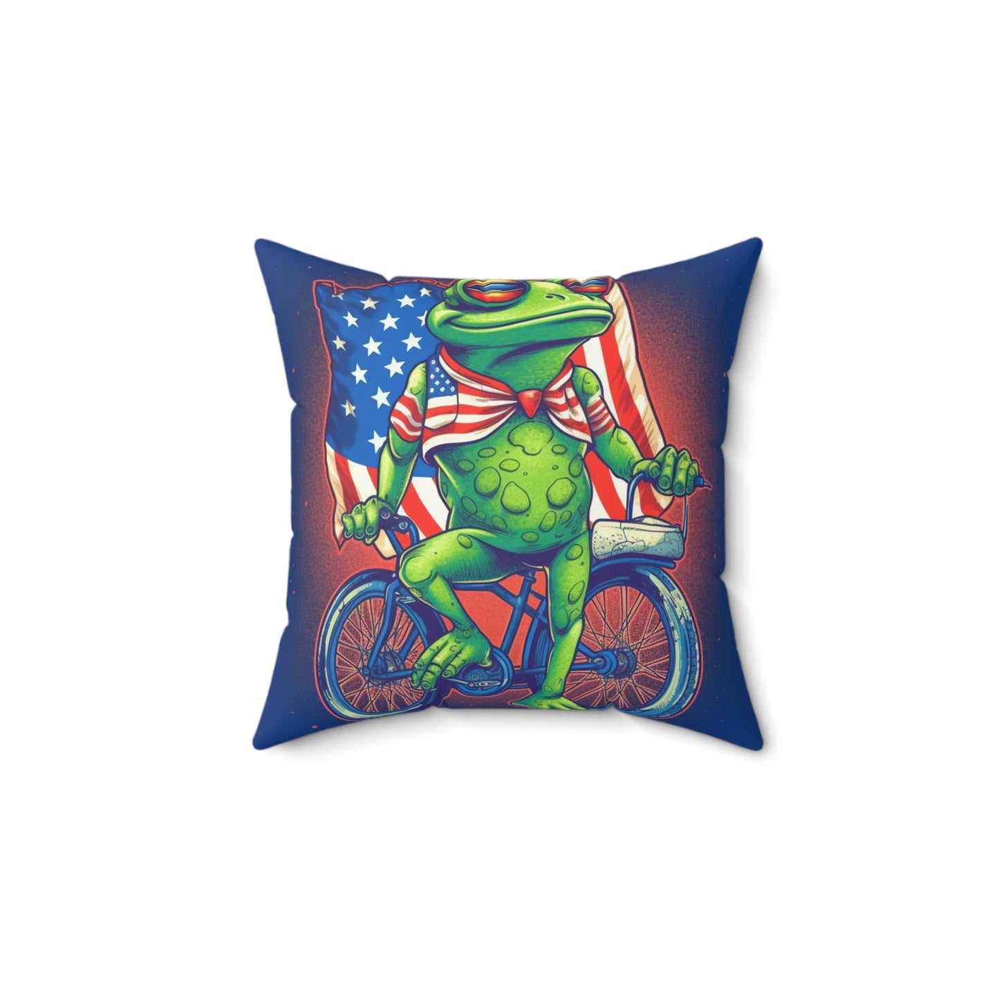 Patriot Frog USA American Bicycle Rider Graphic Spun Polyester Square Pillow