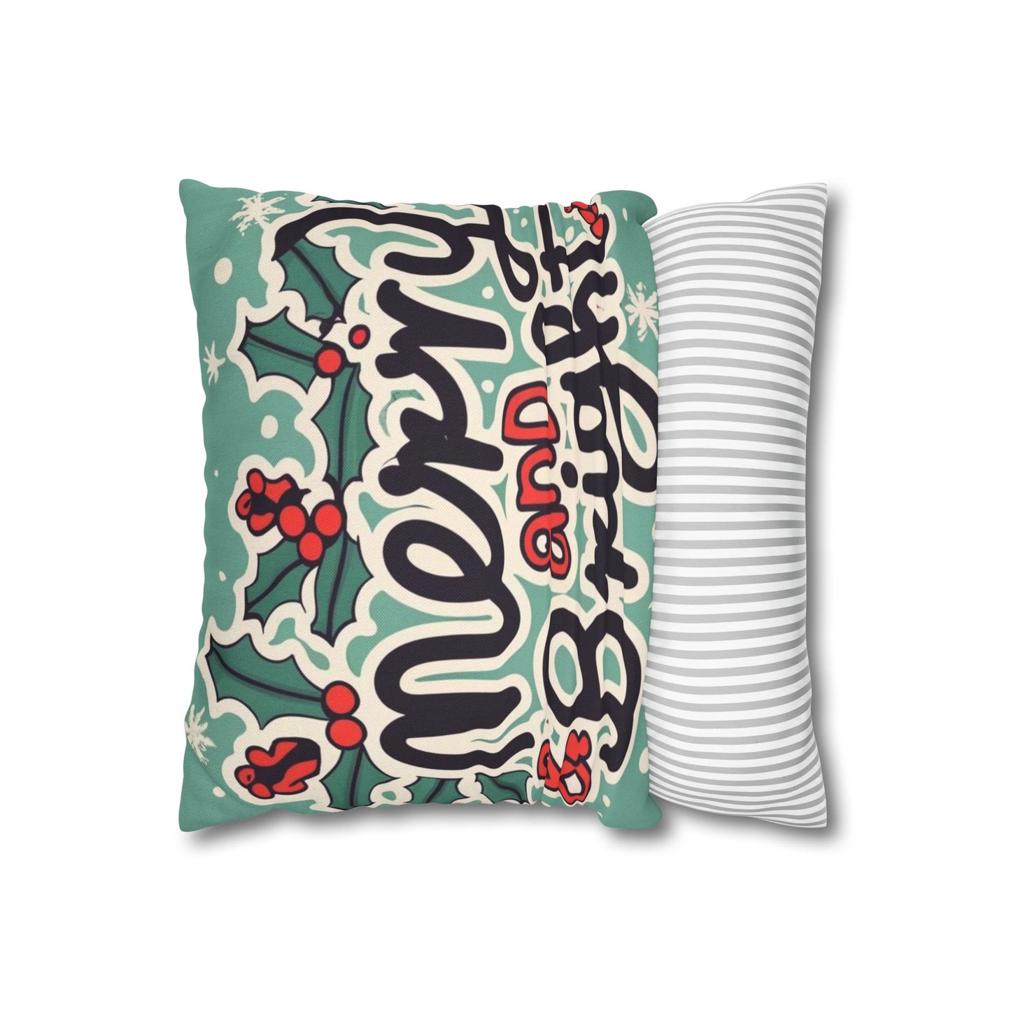 Merry and Bright Christmas Theme Holiday - Spun Polyester Square Pillow Case