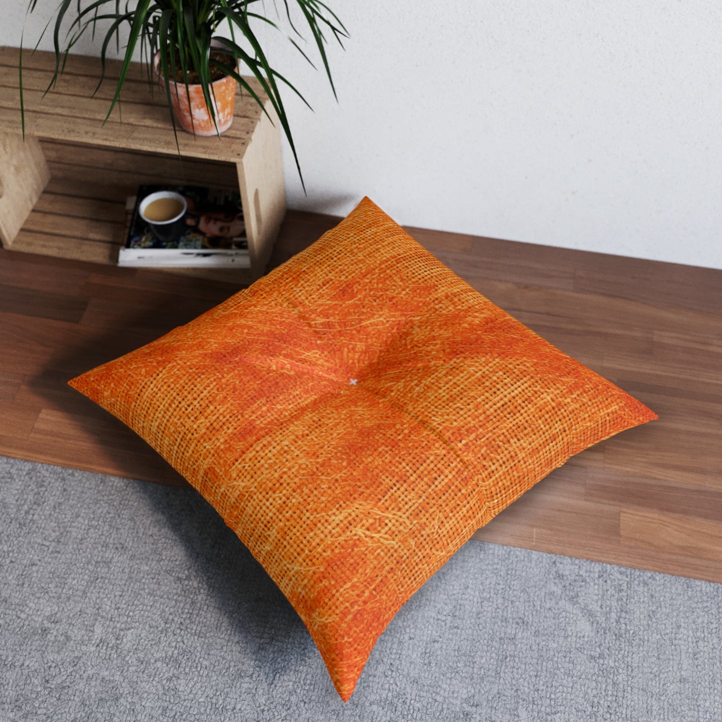 Burnt Orange/Rust: Denim-Inspired Autumn Fall Color Fabric - Tufted Floor Pillow, Square