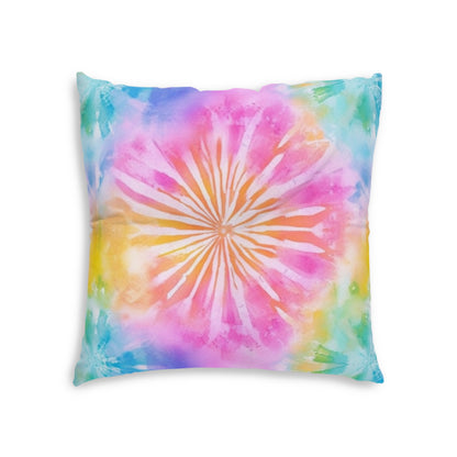 Boho Beach Vibe Pastel Hues Tie-Dye Pattern Design Tufted Floor Pillow, Square