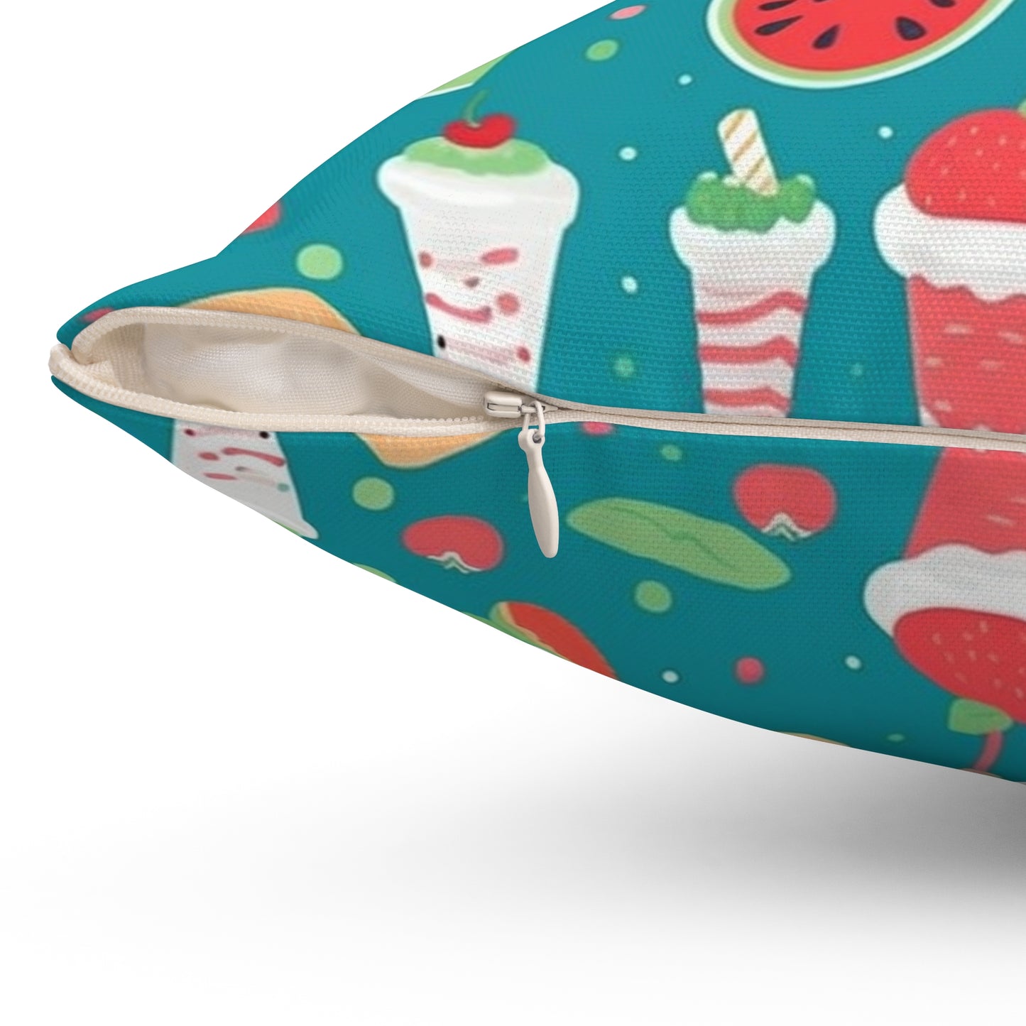 Quirky Summer Food Watermelon Ice Cream Cocktail Pattern Spun Polyester Square Pillow