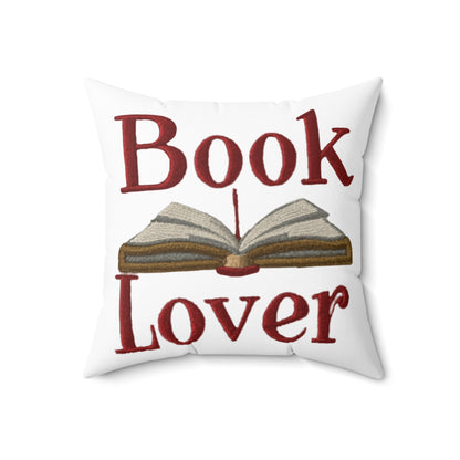 Open Book Embroidery Art: Book Lover Text for Avid Readers - Spun Polyester Square Pillow